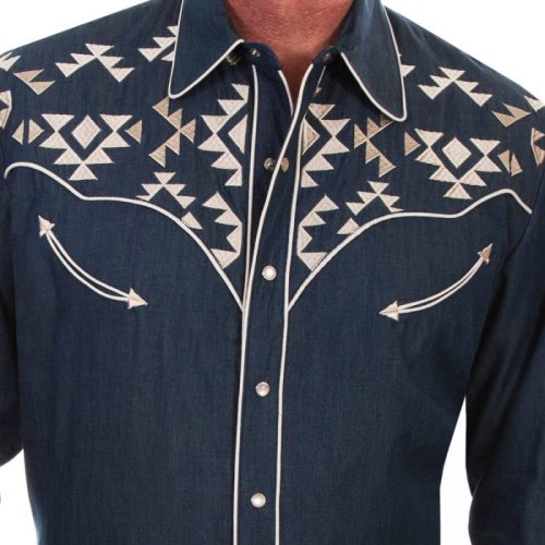 画像クリックで大きく確認できます　Click↓2: スカリー アズテック刺繍 ウエスタン シャツ（長袖/デニム）/Scully Long Sleeve Embroidered Western Shirt(Men's)