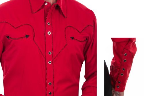 画像クリックで大きく確認できます　Click↓3: スカリー キャンディケイン パイピング ウエスタン シャツ（長袖/レッド・ブラック）/Scully Long Sleeve Western Shirt(Crimson)