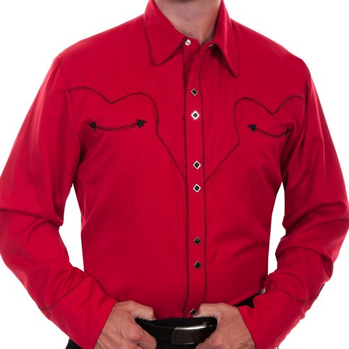 画像クリックで大きく確認できます　Click↓1: スカリー キャンディケイン パイピング ウエスタン シャツ（長袖/レッド・ブラック）/Scully Long Sleeve Western Shirt(Crimson)