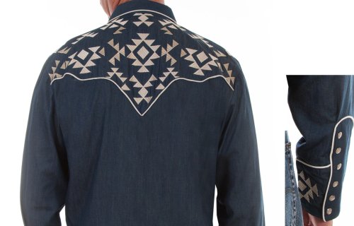 画像クリックで大きく確認できます　Click↓3: スカリー アズテック刺繍 ウエスタン シャツ（長袖/デニム）/Scully Long Sleeve Embroidered Western Shirt(Men's)