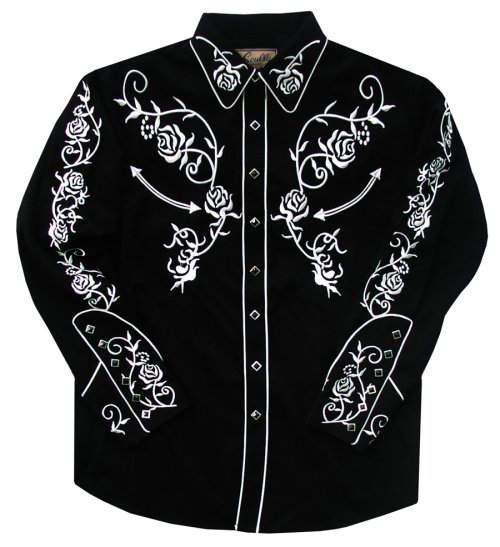 画像クリックで大きく確認できます　Click↓2: スカリー 刺繍 ウエスタン シャツ（長袖/ブラック・シルバーホワイト）/Scully Long Sleeve Embroidered Western Shirt