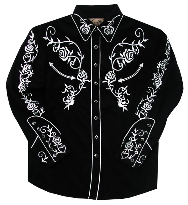 画像2: スカリー 刺繍 ウエスタン シャツ（長袖/ブラック・シルバーホワイト）/Scully Long Sleeve Embroidered Western Shirt