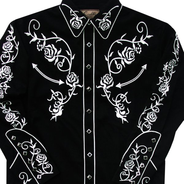 画像3: スカリー 刺繍 ウエスタン シャツ（長袖/ブラック・シルバーホワイト）/Scully Long Sleeve Embroidered Western Shirt