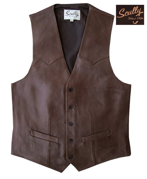 画像クリックで大きく確認できます　Click↓1: スカリー ウエスタン レザー ベスト（チョコレートブラウン）/Scully Western Lamb Leather Vest(Chocolate)