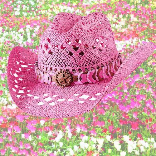 画像クリックで大きく確認できます　Click↓1: ブルハイド ウエスタン ストローハット ノーティガール（スター・ピンク）/Bullhide Western Straw Hat Naughty Girl(Pink)