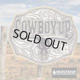 モンタナシルバースミス カウボーイアップ ロングホーン スカル ベルト バックル/Montana Silversmiths Cowboy Up Longhorn Skull Belt Buckle