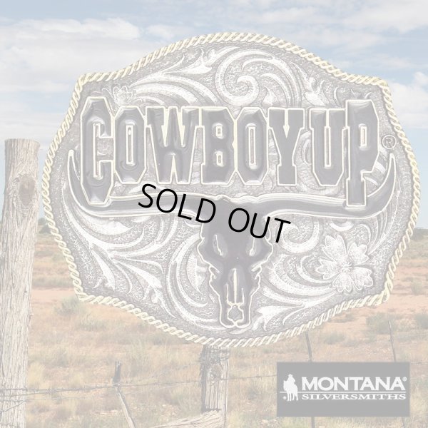 画像1: モンタナシルバースミス カウボーイアップ ロングホーン スカル ベルト バックル/Montana Silversmiths Cowboy Up Longhorn Skull Belt Buckle