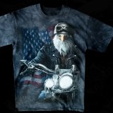 アメリカンバイカー・アメリカンイーグル＆星条旗 半袖Tシャツ（ブラック）/Motorcycle American Eagle/U.S.A Shortsleeve T-shirt(Black)