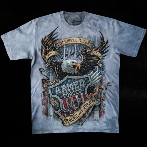 画像クリックで大きく確認できます　Click↓1: アメリカンイーグル＆星条旗 ARMED FORCES 半袖Tシャツ（ライトブルー）/American Eagle/U.S.A Shortsleeve T-shirt