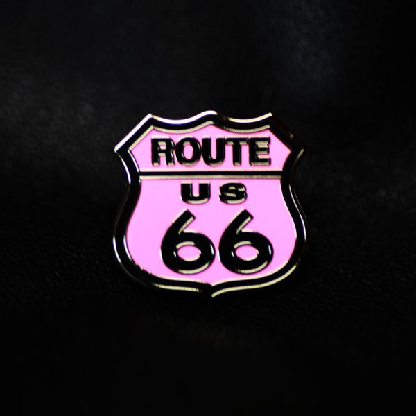 画像1: ルート66 ピンバッジ ピンク・ブラック/Pin Route 66