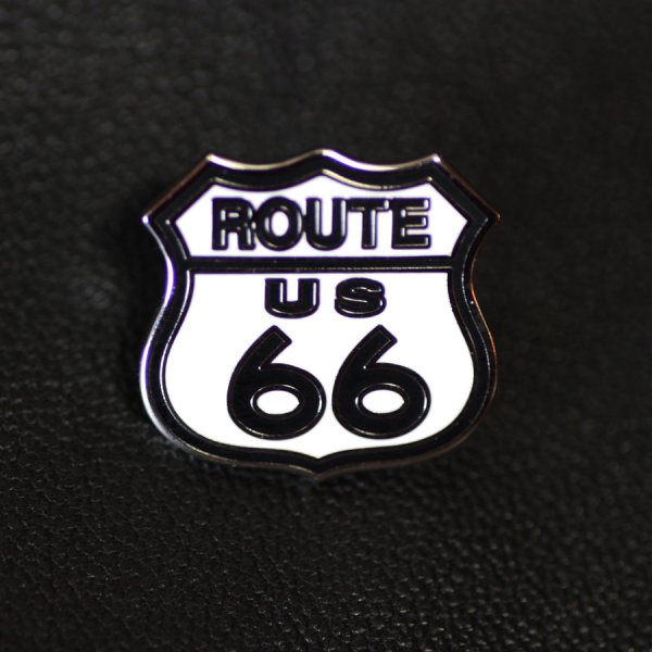 画像1: ルート66 ピンバッジ ホワイト・ブラック/Pin Route 66