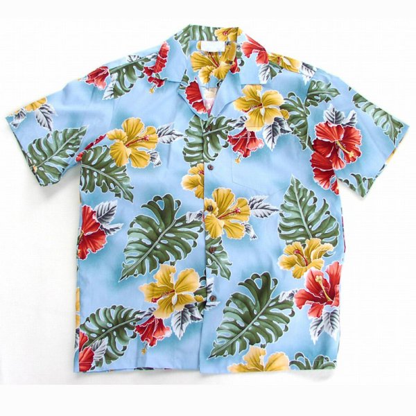 画像1: アロハシャツ・トロピカルハイビスカス ブルーハワイ/Aloha Shirt