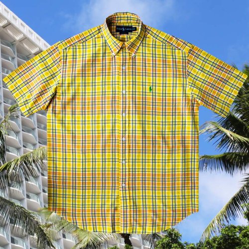 画像クリックで大きく確認できます　Click↓1: ラルフローレン 半袖 シャツ（レモンイエロー・ピーチ）/Ralph Lauren Plaid Shortsleeve Shirt