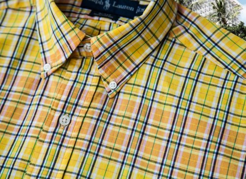 画像クリックで大きく確認できます　Click↓3: ラルフローレン 半袖 シャツ（レモンイエロー・ピーチ）/Ralph Lauren Plaid Shortsleeve Shirt