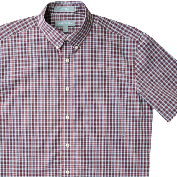 画像1: エバグリーン 半袖 シャツ（バーガンディー・ブルー）/Evergreen Plaid Shortsleeve Shirt