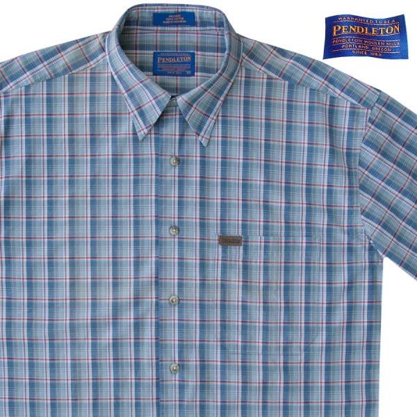 画像1: ペンドルトン 半袖 シャツ（ブループラッド）/Pendleton Plaid Shortsleeve Shirt(Blue)