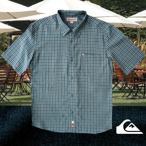 画像クリックで大きく確認できます　Click↓1: クイックシルバー 半袖 シャツ（グリーン・ブルー）/Quiksilver Tencel Plaid Shortsleeve Shirt(Green/Blue)