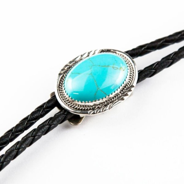 画像2: ターコイズ&シルバー ボロタイ ネイティブアメリカン ナバホ族 ハンドメイド/Navajo Turquoise&Sterling Silver Bolo Tie