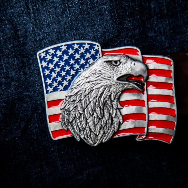 画像1: アメリカンイーグル&USフラッグ ベルト バックル/Buckle Eagle Head&Flag