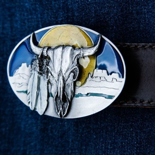 画像クリックで大きく確認できます　Click↓2: バッファロースカル&フェザー ベルト バックル/Buffalo Skull&Feathers Belt Buckle