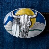 バッファロースカル&フェザー ベルト バックル/Buffalo Skull&Feathers Belt Buckle