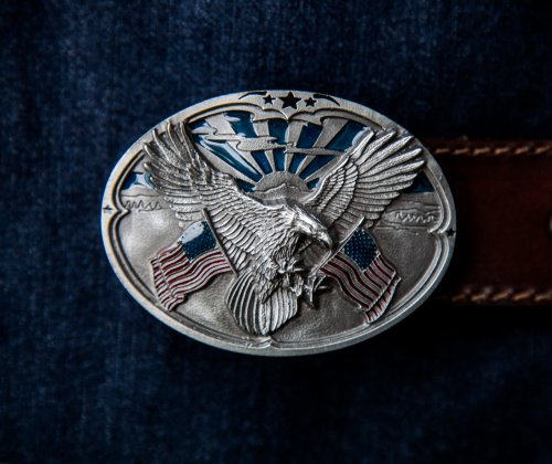 画像クリックで大きく確認できます　Click↓1: アメリカンイーグル&星条旗 ベルト バックル/American Eagle&U.S.Flag Belt Buckle