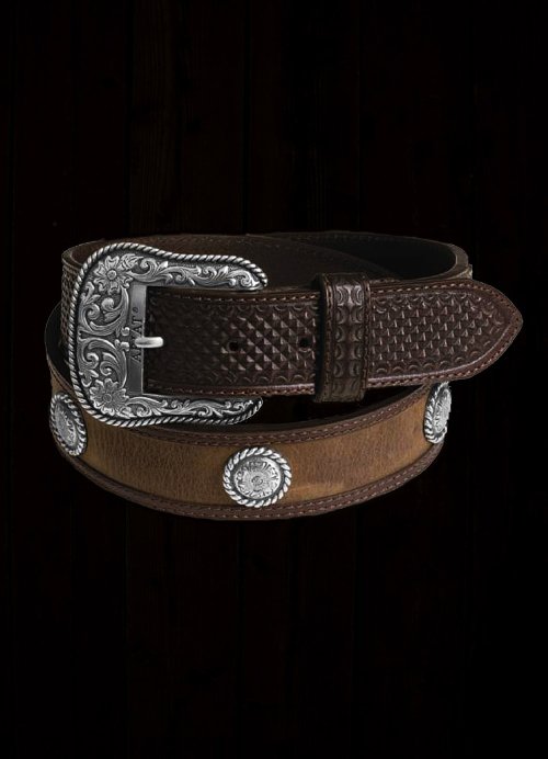 画像クリックで大きく確認できます　Click↓1: ウエスタン レザー コンチョ ベルト（ブラウン）34/Western Leather Belt（Brown)