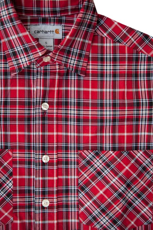 画像クリックで大きく確認できます　Click↓2: カーハート 半袖シャツ（クリムゾン・ブラック）S/Carhartt Plaid Shortsleeve Shirt(Crimson/Black)