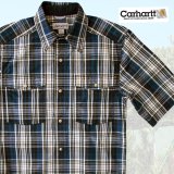 カーハート 半袖 スナップフロント シャツ（ブルー）S/Carhartt Short Sleeve Shirt