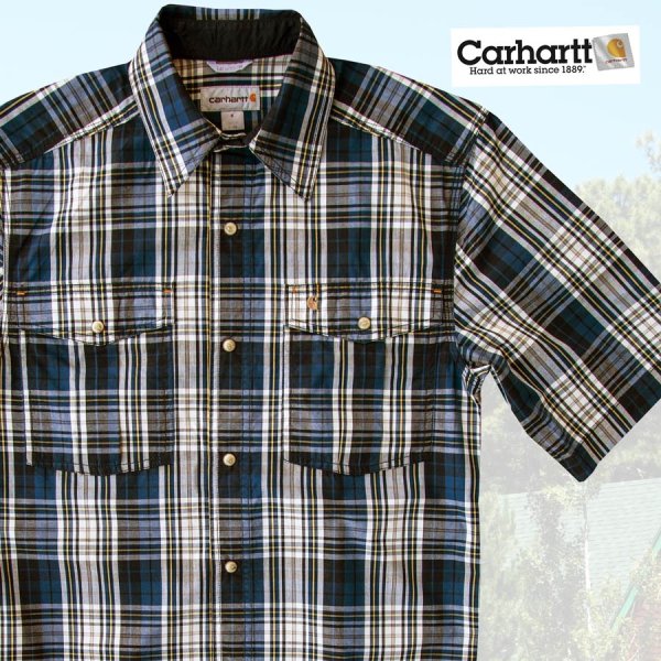 画像1: カーハート 半袖 スナップフロント シャツ（ブルー）S/Carhartt Short Sleeve Shirt