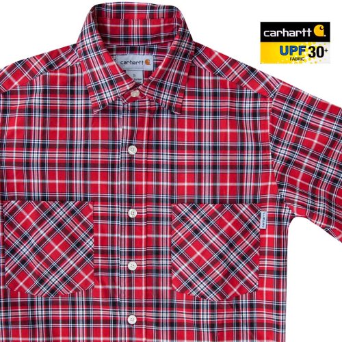 画像クリックで大きく確認できます　Click↓1: カーハート 半袖シャツ（クリムゾン・ブラック）S/Carhartt Plaid Shortsleeve Shirt(Crimson/Black)