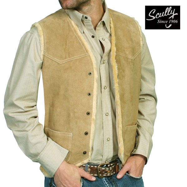 画像1: スカリー スナップフロント ボアスエード ベスト（タバコ）S/Scully Boar Suede Leather Vest(Tobacco)