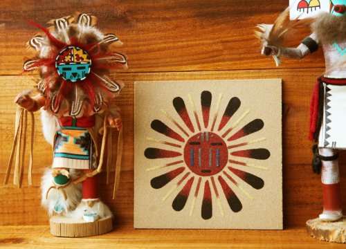 画像クリックで大きく確認できます　Click↓2: ナバホ インディアン ハンドメイド サンドペイント 砂絵/Americn Indian Navajo Sandpainting