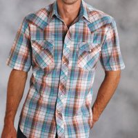 ローパー ウエスタンシャツ（ターコイズ・デニム・ブラウン/半袖）L/Roper Short Sleeve Western Shirt