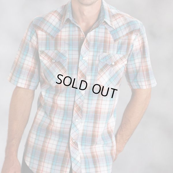 画像1: ローパー ウエスタンシャツ（ターコイズ・デニム・ブラウン/半袖）L/Roper Short Sleeve Western Shirt