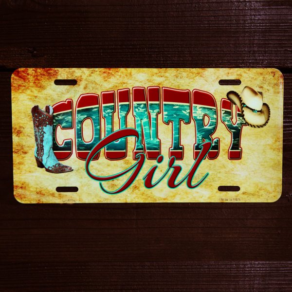 画像1: カントリー ガール ウエスタンブーツ＆カウガールハット ライセンスプレート/License Plate Cowntry Girl Western Boot&Cowgirl Hat