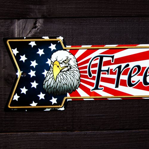 画像クリックで大きく確認できます　Click↓2: アメリカンイーグル&星条旗 フリーダム アロー メタルサイン/Metal Sign Freedom