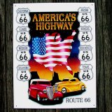 ルート66 アメリカンハイウェイ メタルサイン/Route 66 Metal Sign America's Highway