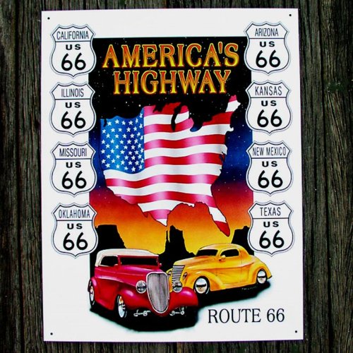 画像クリックで大きく確認できます　Click↓1: ルート66 アメリカンハイウェイ メタルサイン/Route 66 Metal Sign America's Highway