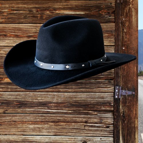 画像クリックで大きく確認できます　Click↓1: スタッズ ブラックハットバンド シェイパブルブリム ウール ウエスタンハット（ブラック）/Western Wool Hat(Black)