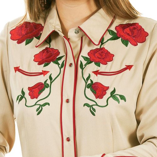 画像クリックで大きく確認できます　Click↓2: スカリー ローズ刺繍 ウエスタン シャツ（長袖/タン）/Scully Long Sleeve Western Shirt(Women's)