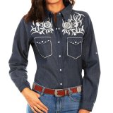 スカリー ホワイト刺繍 ウエスタン シャツ（長袖/デニム）S/Scully Long Sleeve Western Shirt(Women's)