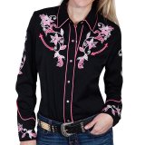 スカリー ピンクフローラル 刺繍 ウエスタン シャツ（長袖/ブラック）/Scully Long Sleeve Western Shirt(Women's)