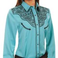 スカリー フローラル 刺繍 ウエスタン シャツ（長袖/ターコイズ・ブラック）M/Scully Long Sleeve Western Shirt(Women's)