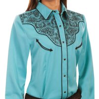 スカリー フローラル 刺繍 ウエスタン シャツ（長袖/ターコイズ・ブラック）M/Scully Long Sleeve Western Shirt(Women's)