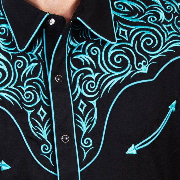 画像2: スカリー ウエスタン 刺繍 シャツ（長袖/ブラック・スクロールターコイズ）S/Scully Long Sleeve Embroidered Western Shirt(Men's)