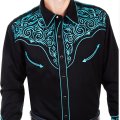 スカリー ウエスタン 刺繍 シャツ（長袖/ブラック・スクロールターコイズ）S/Scully Long Sleeve Embroidered Western Shirt(Men's)