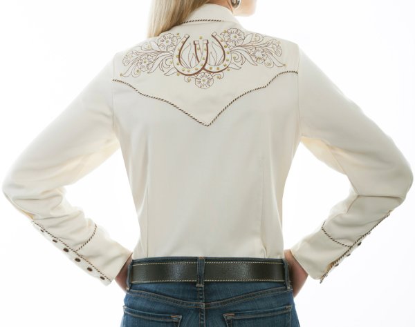 画像3: スカリー ローズ＆ホースシュー刺繍 ラインストーン ウエスタン シャツ（長袖/クリーム）/Scully Long Sleeve Western Shirt(Women's)