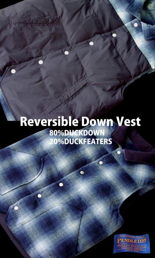 画像クリックで大きく確認できます　Click↓2: ペンドルトン リバーシブル ダウン ベスト(ブルー・ネイビー）S/Pendleton Reversible Down Vest(Blue/Navy)