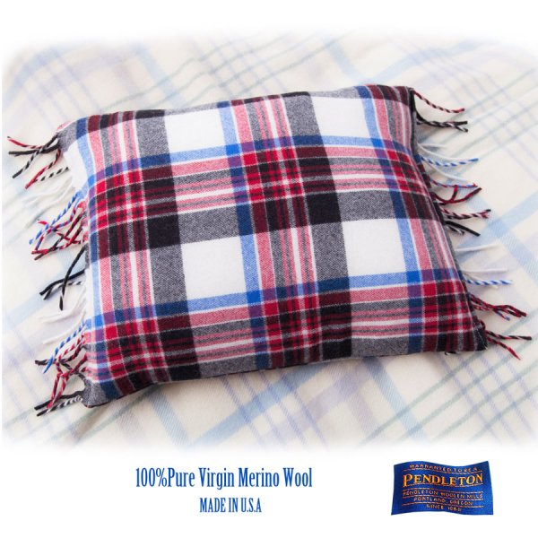 画像1: ペンドルトン フリンジ メリノウール＆ダックフェザー ピロー アメリカーナプラッド/Pendleton Pillow(Americana Plaid)